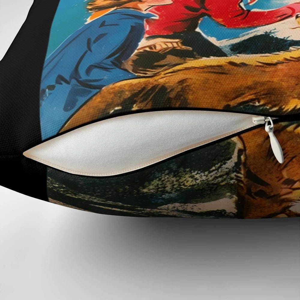 A cozy throw pillow inspired by the classic children's book series "The Famous Five