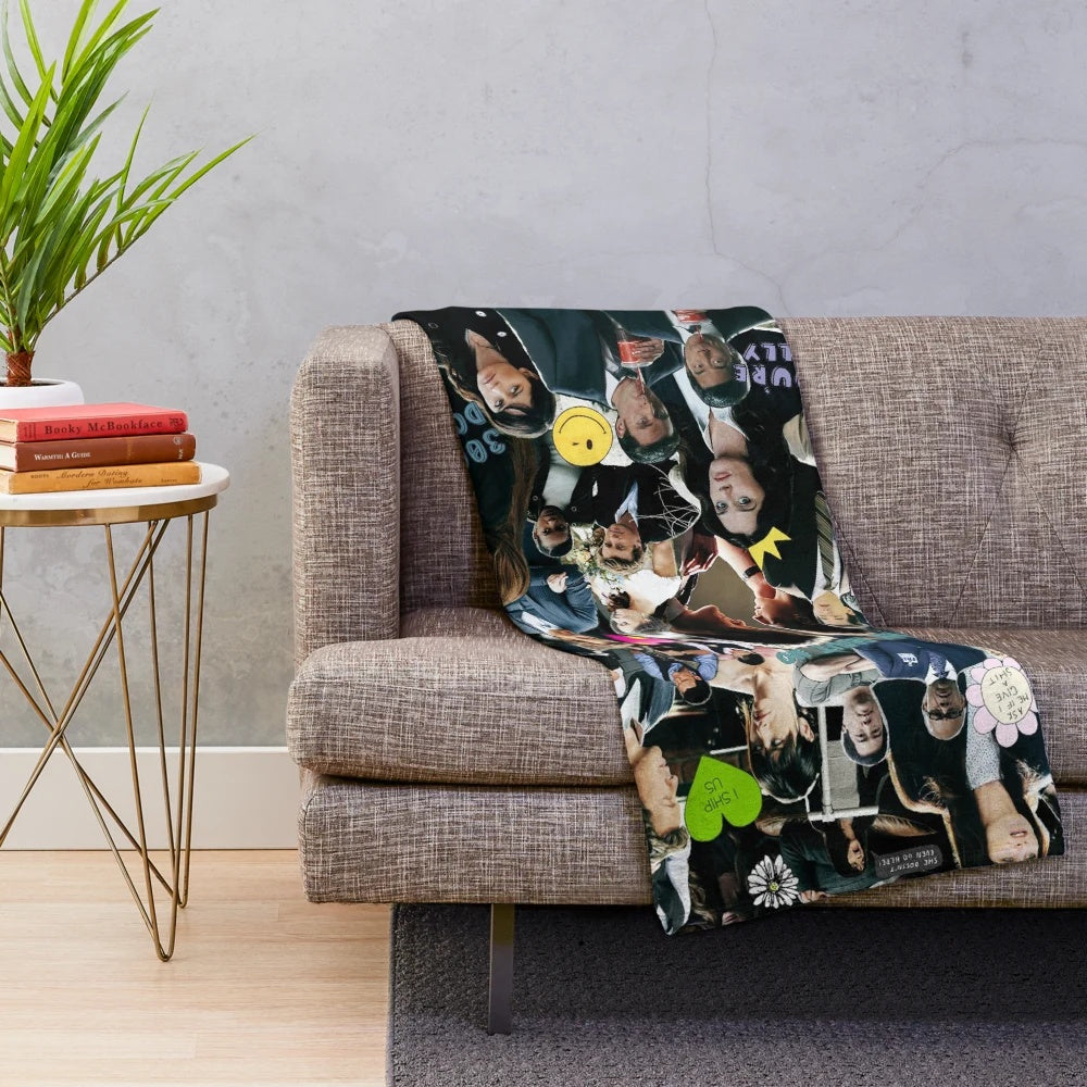 The Mentalist inspired plush blanket featuring characters Patrick Jane, Teresa Lisbon, and the team