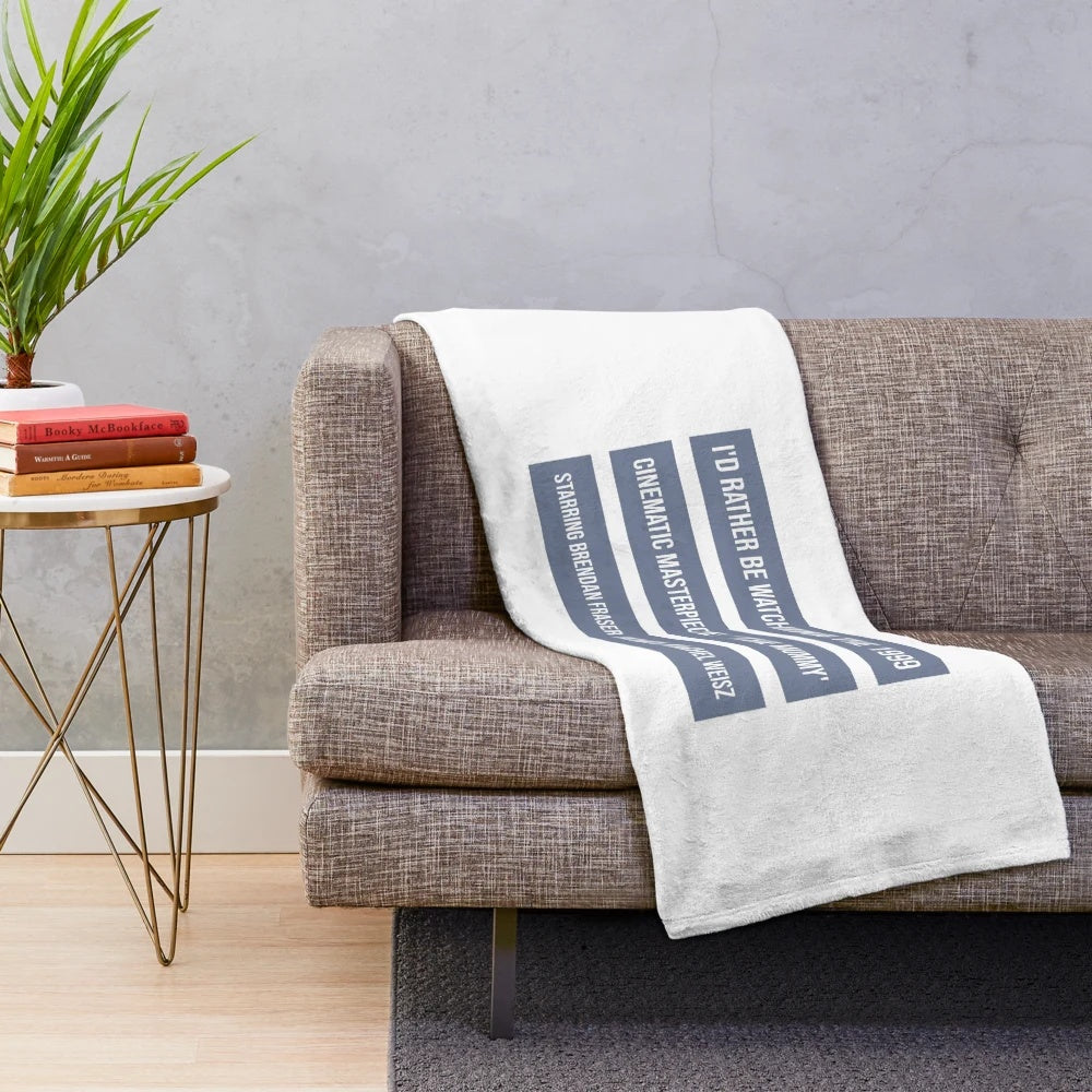 Plush blanket featuring the 1999 movie 'The Mummy' with Brendan Fraser and Rachel Weisz