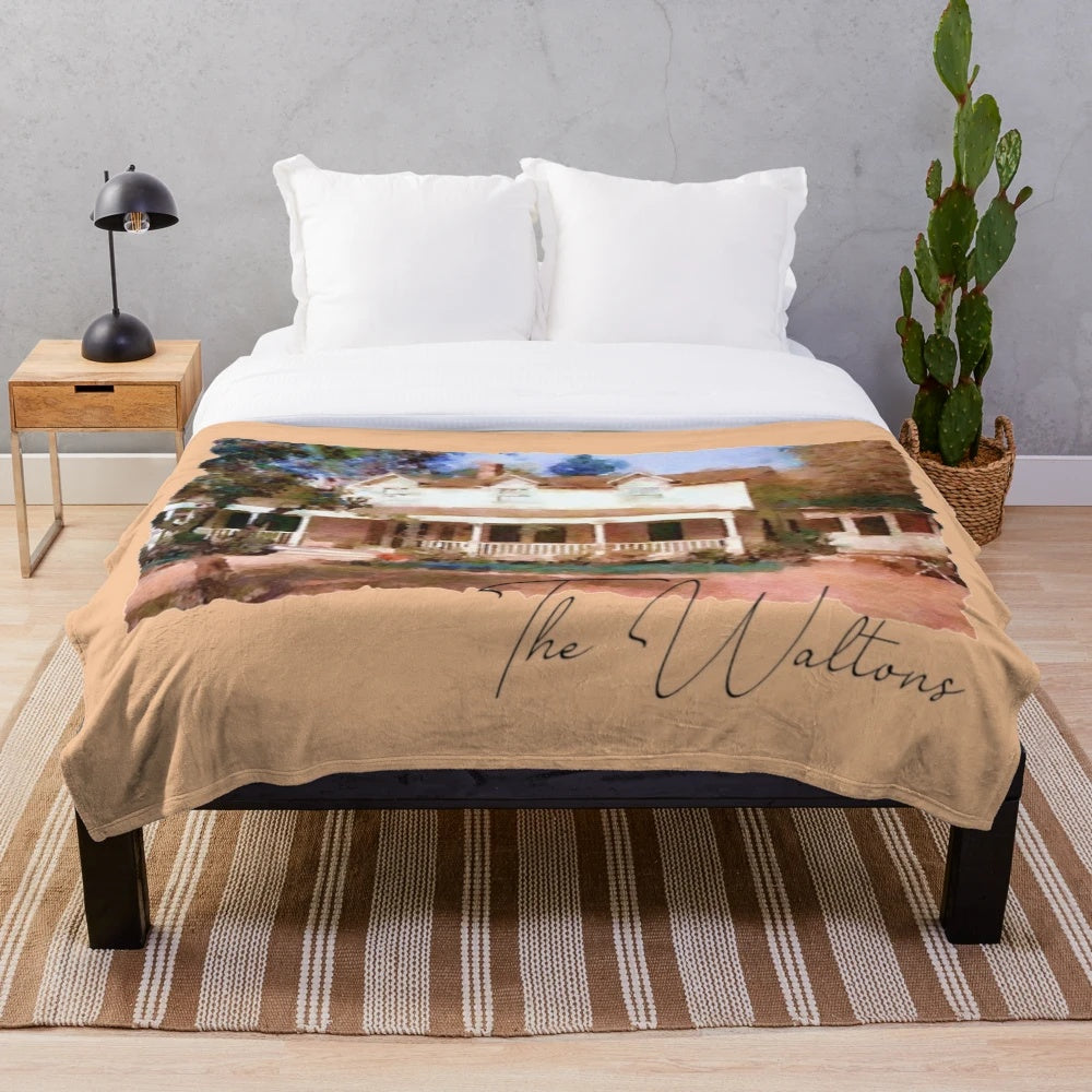 The Waltons House Plush Blanket with Blue Ridge Mountains Scenery