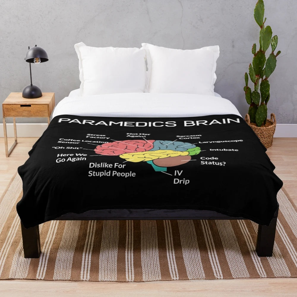 Paramedic and EMT themed plush blanket with thin white line design