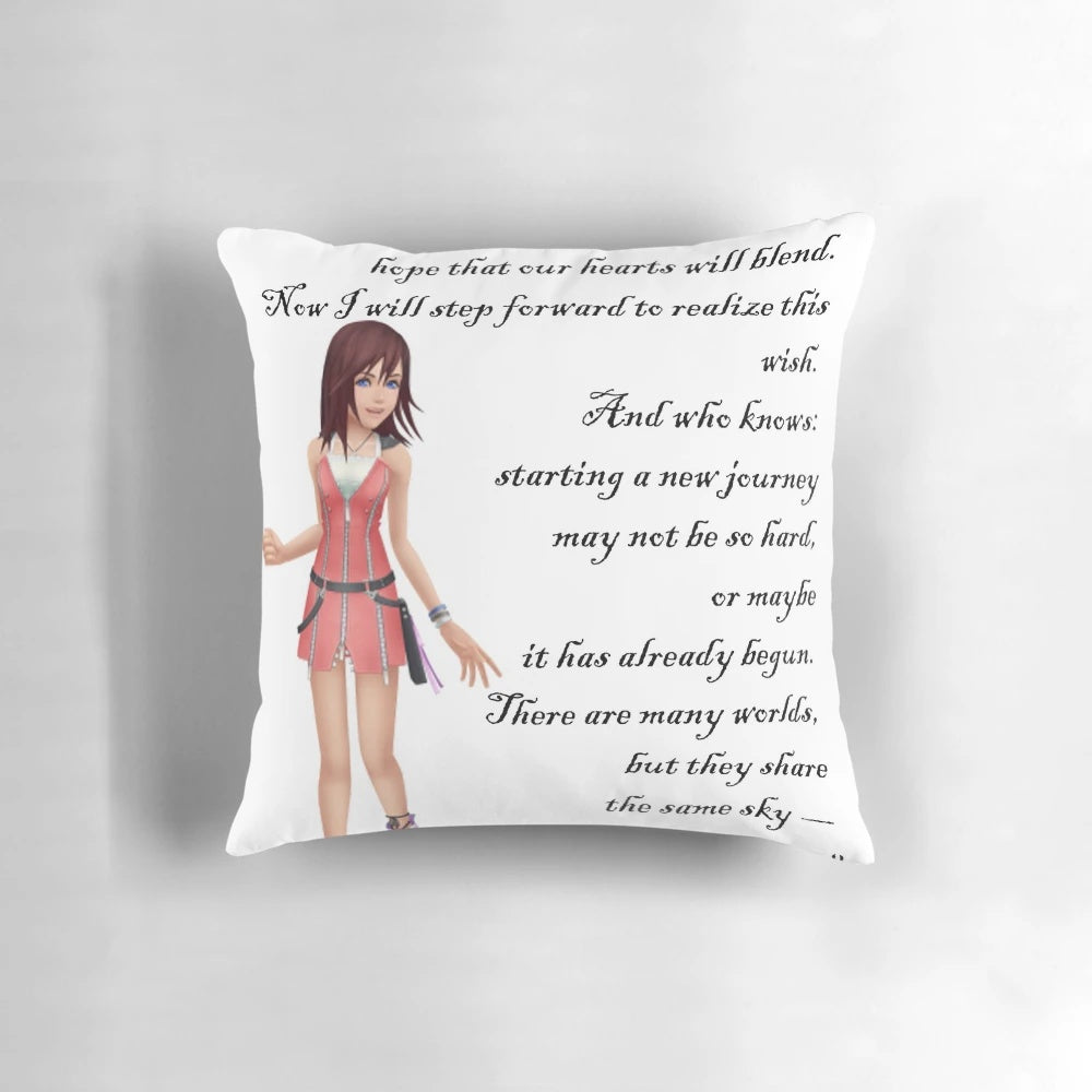 Kairi Kingdom Hearts Pillow with "Thinking of You, Wherever You Are" Quote
