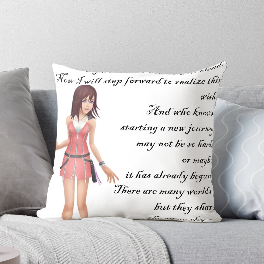 Kairi Kingdom Hearts Pillow with "Thinking of You, Wherever You Are" Quote