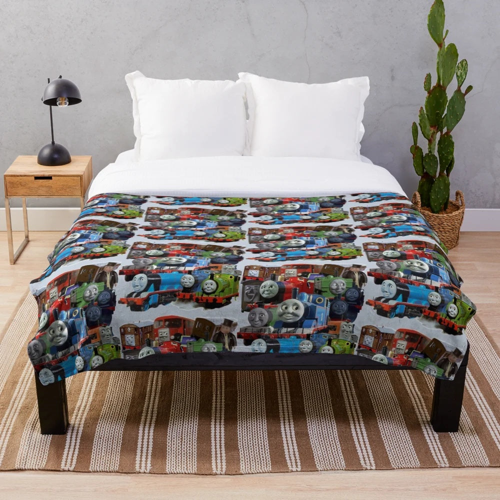 Thomas the Tank Engine inspired plush blanket featuring the beloved cartoon characters