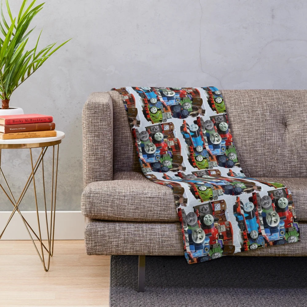 Thomas the Tank Engine inspired plush blanket featuring the beloved cartoon characters