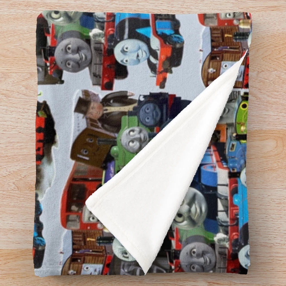 Thomas the Tank Engine inspired plush blanket featuring the beloved cartoon characters