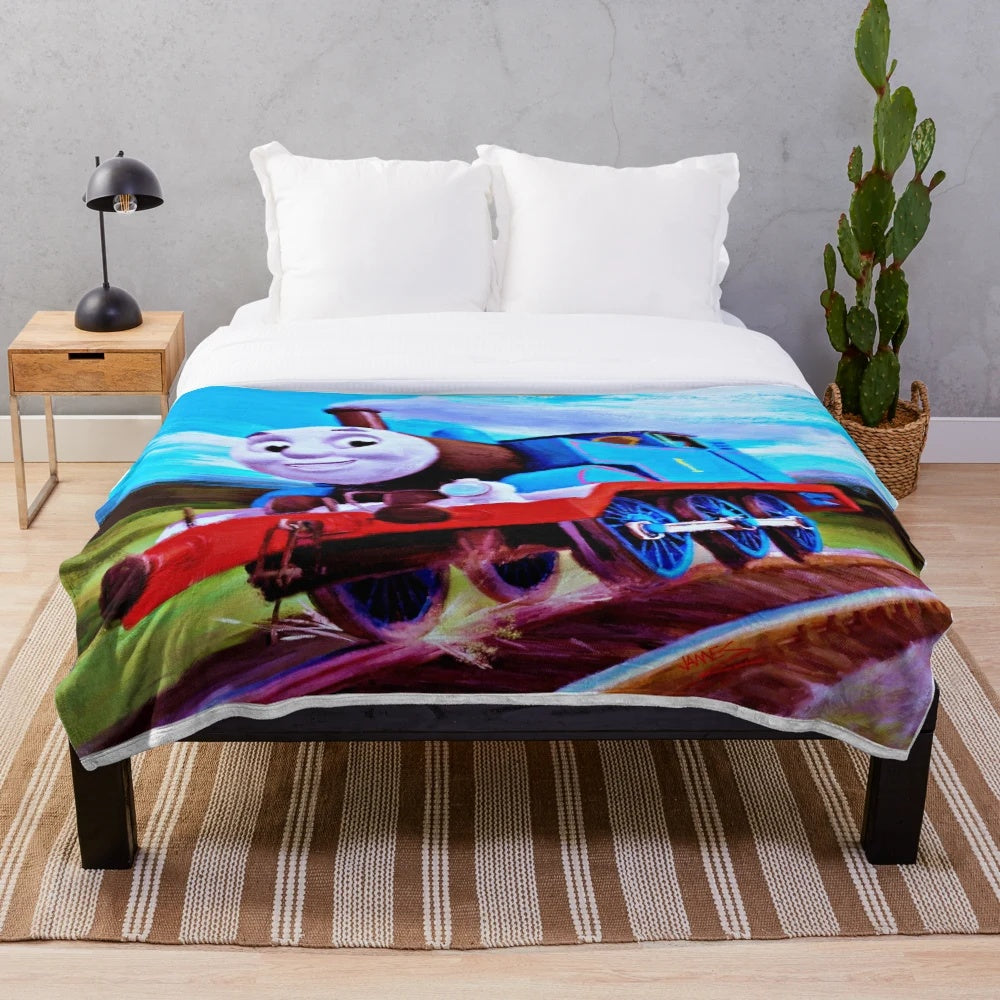Thomas the Train Plush Blanket - Cartoon Train Themed Soft Throw Blanket