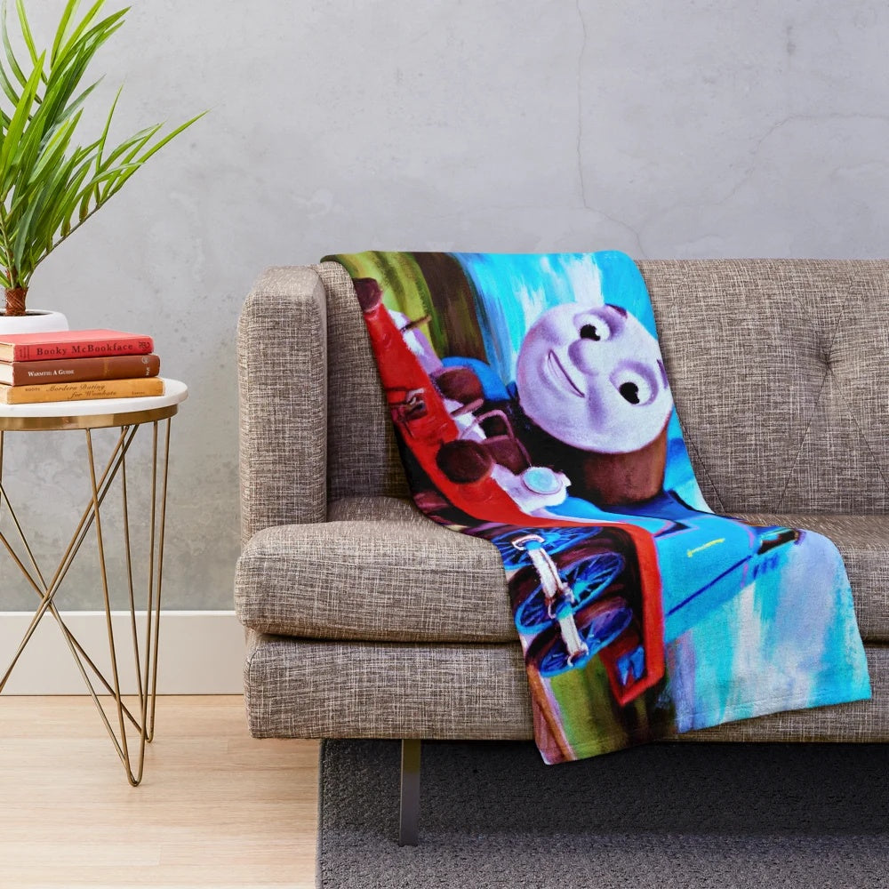 Thomas the Train Plush Blanket - Cartoon Train Themed Soft Throw Blanket