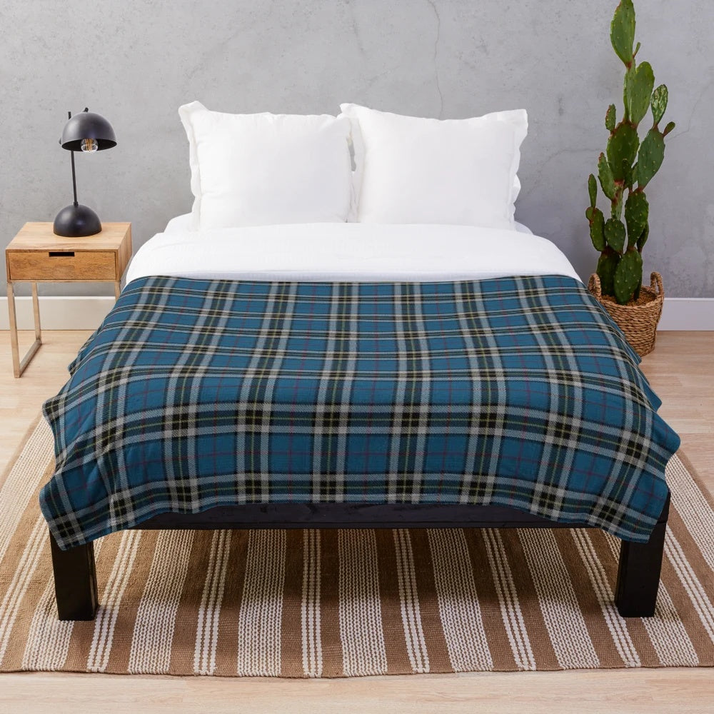 Thomson Tartan Plush Blanket in Blue, Black, and Gold