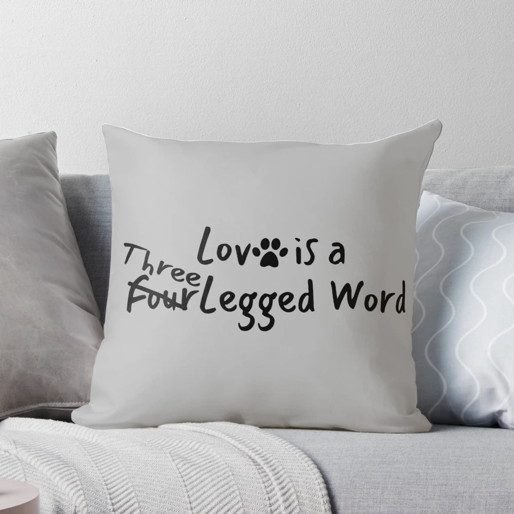 A soft, plush pillow with a three-legged design, perfect for tripawd pets and animal lovers.