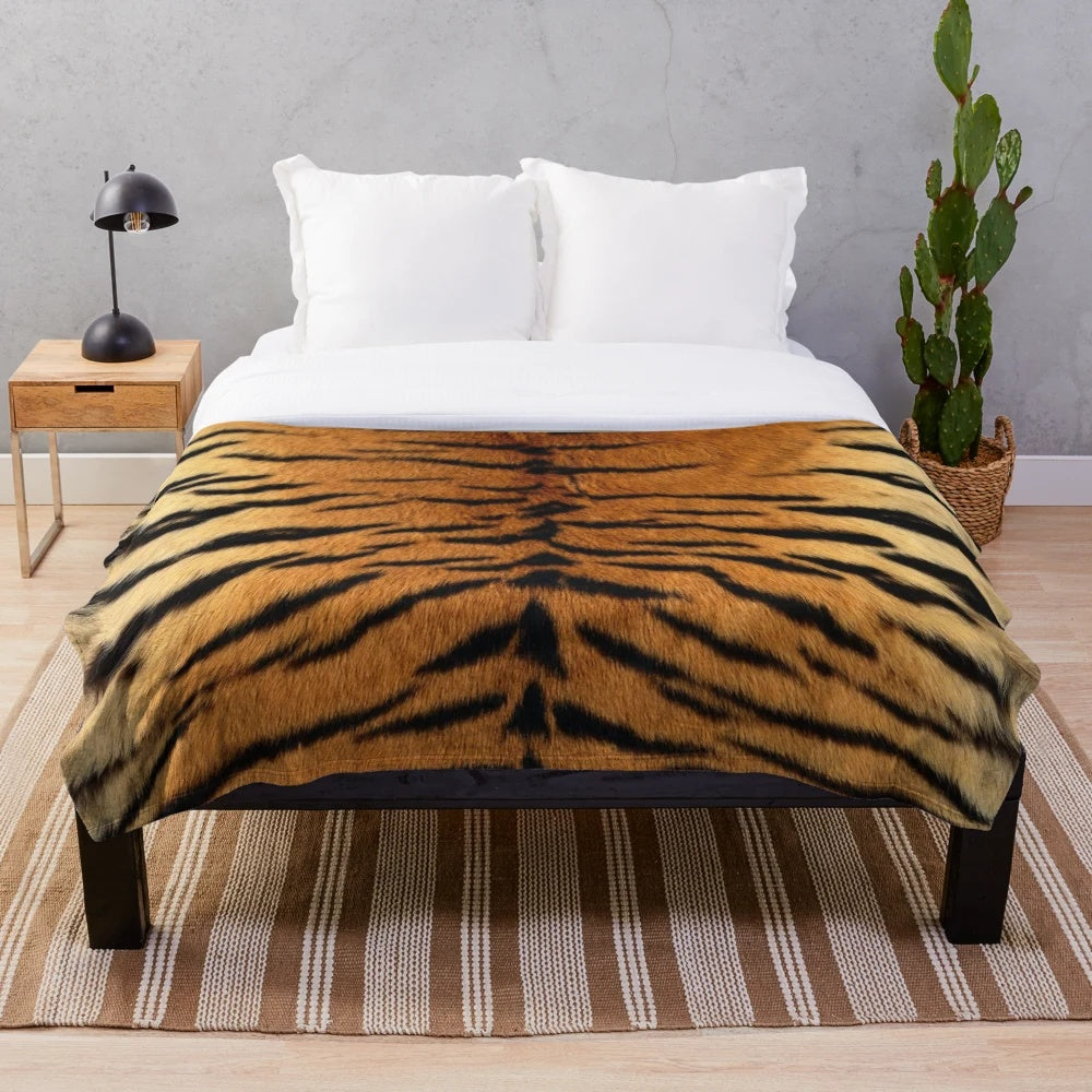 Tiger fur texture plush blanket