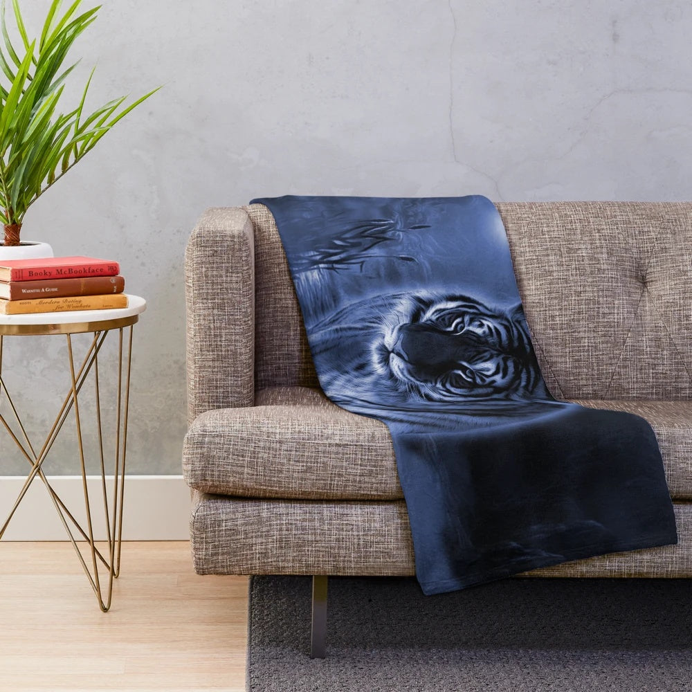 Soft, plush tiger-themed blanket with nature and wildlife design