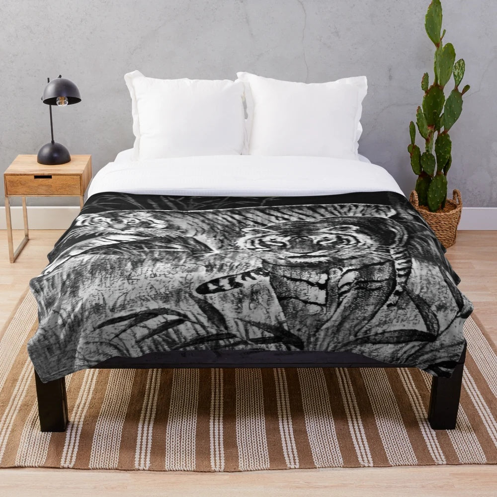 Soft and plush tiger meme inspired Mexican-style blanket