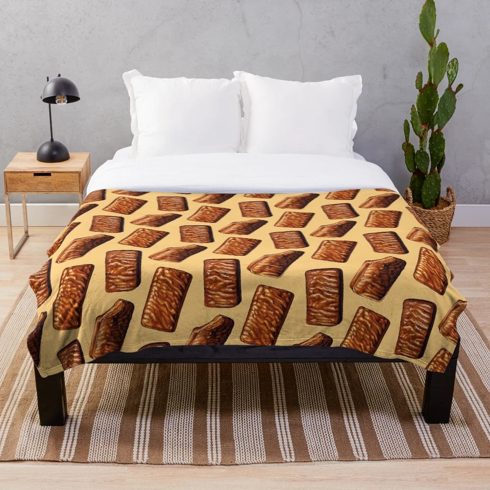 Tim Tam inspired plush blanket with a delicious biscuit and chocolate design