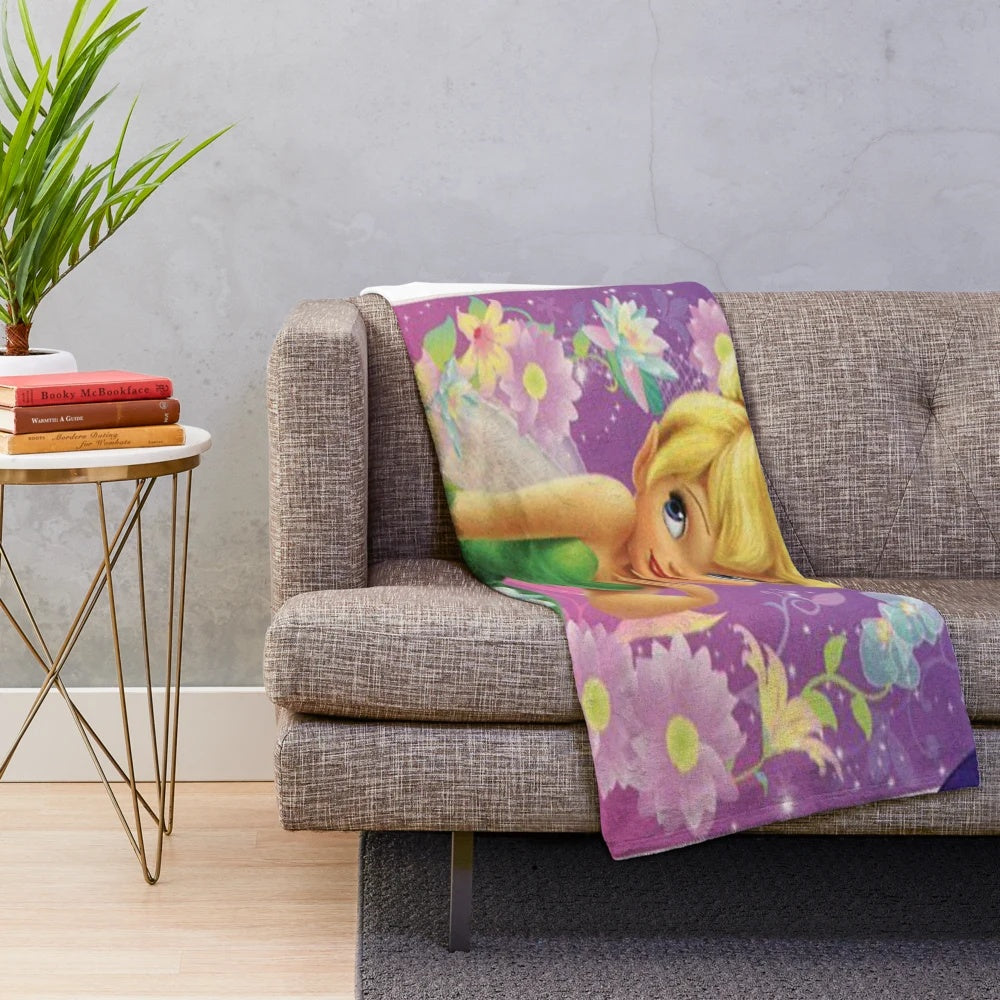Soft and cuddly Tinkerbell-themed plush blanket for Disney enthusiasts