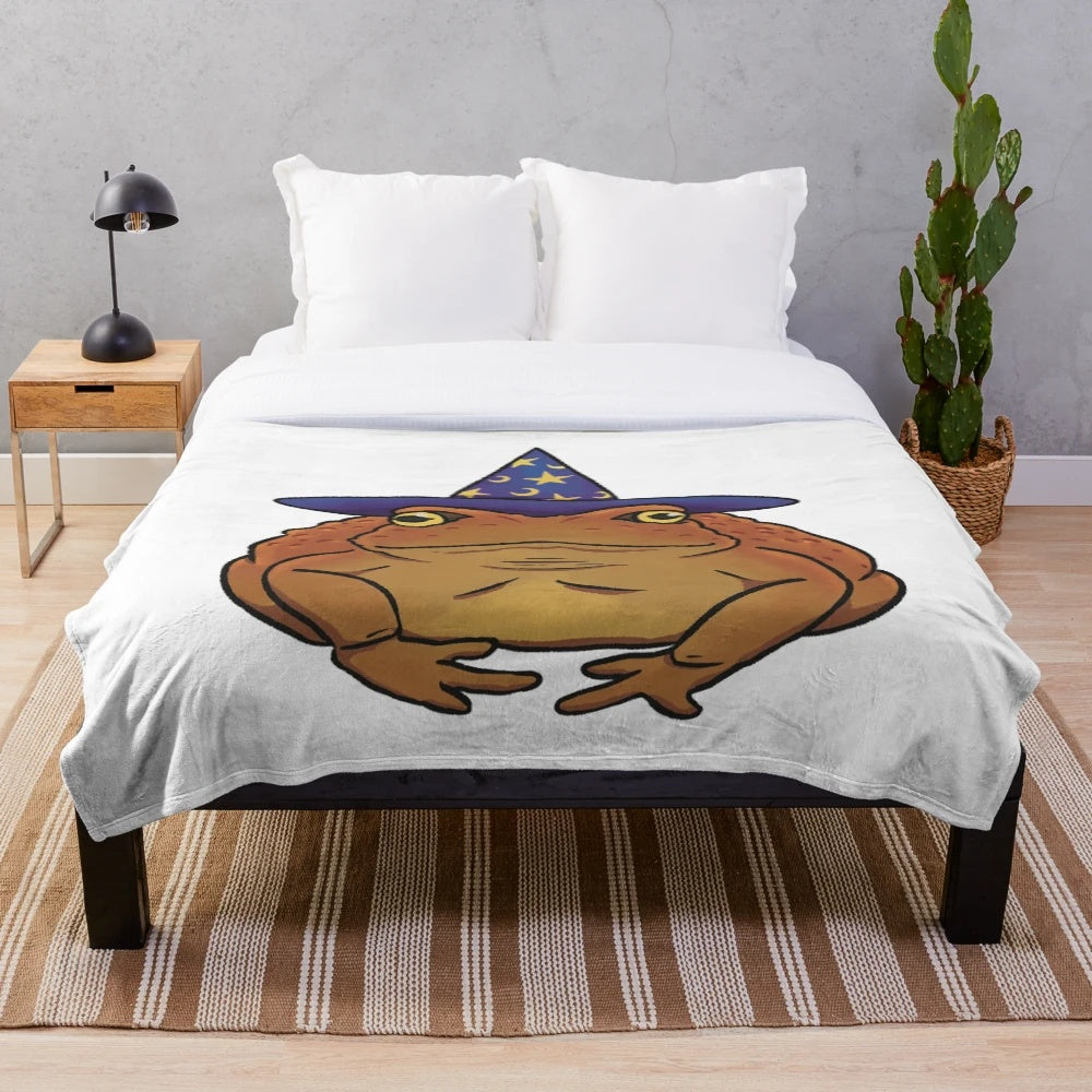 Toad in a wizard hat design on a plush, cozy blanket