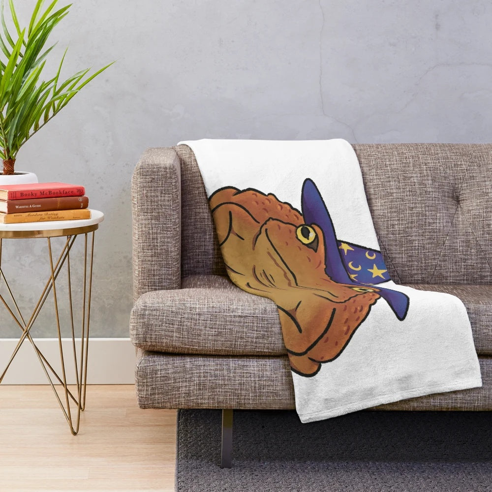 Toad in a wizard hat design on a plush, cozy blanket