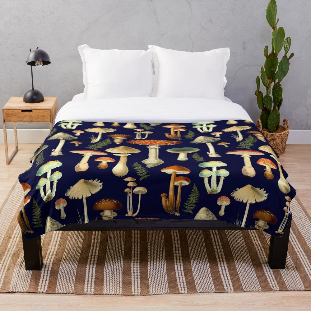 Toadstool Plush Blanket with Botanical Illustrations