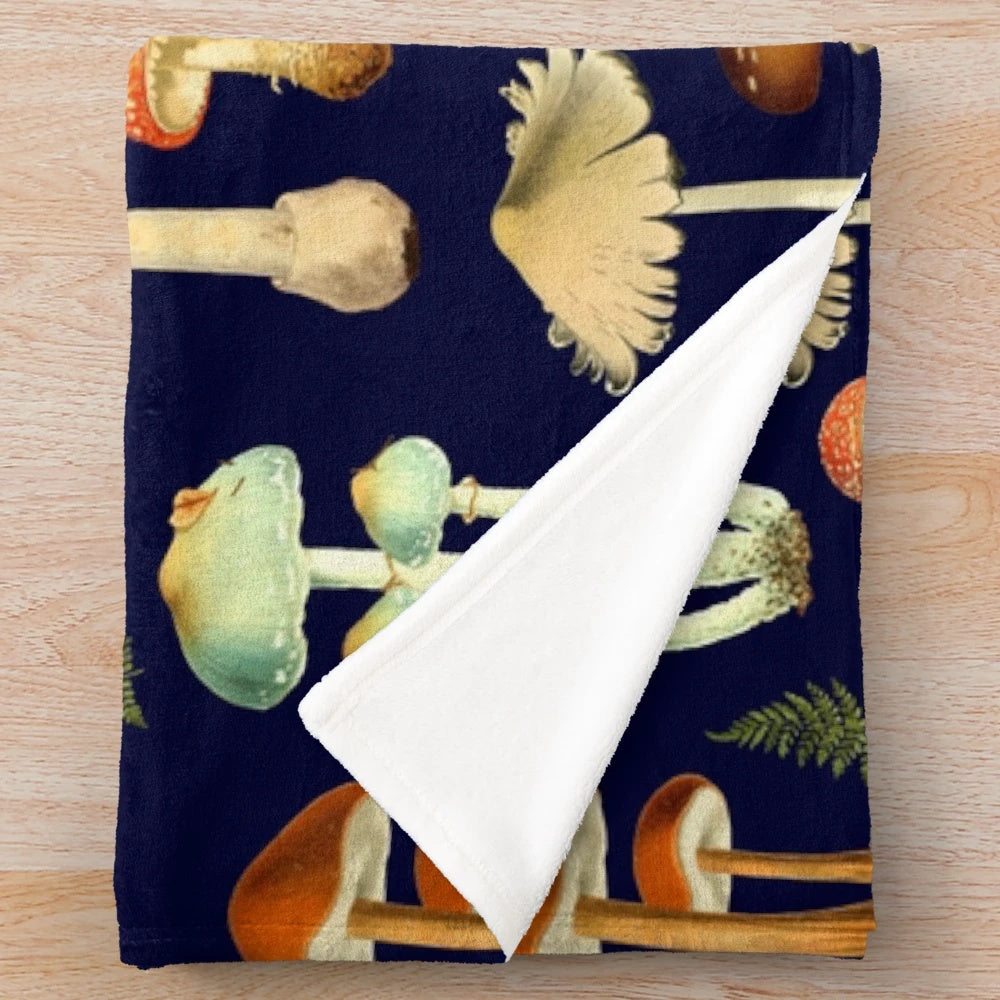 Toadstool Plush Blanket with Botanical Illustrations