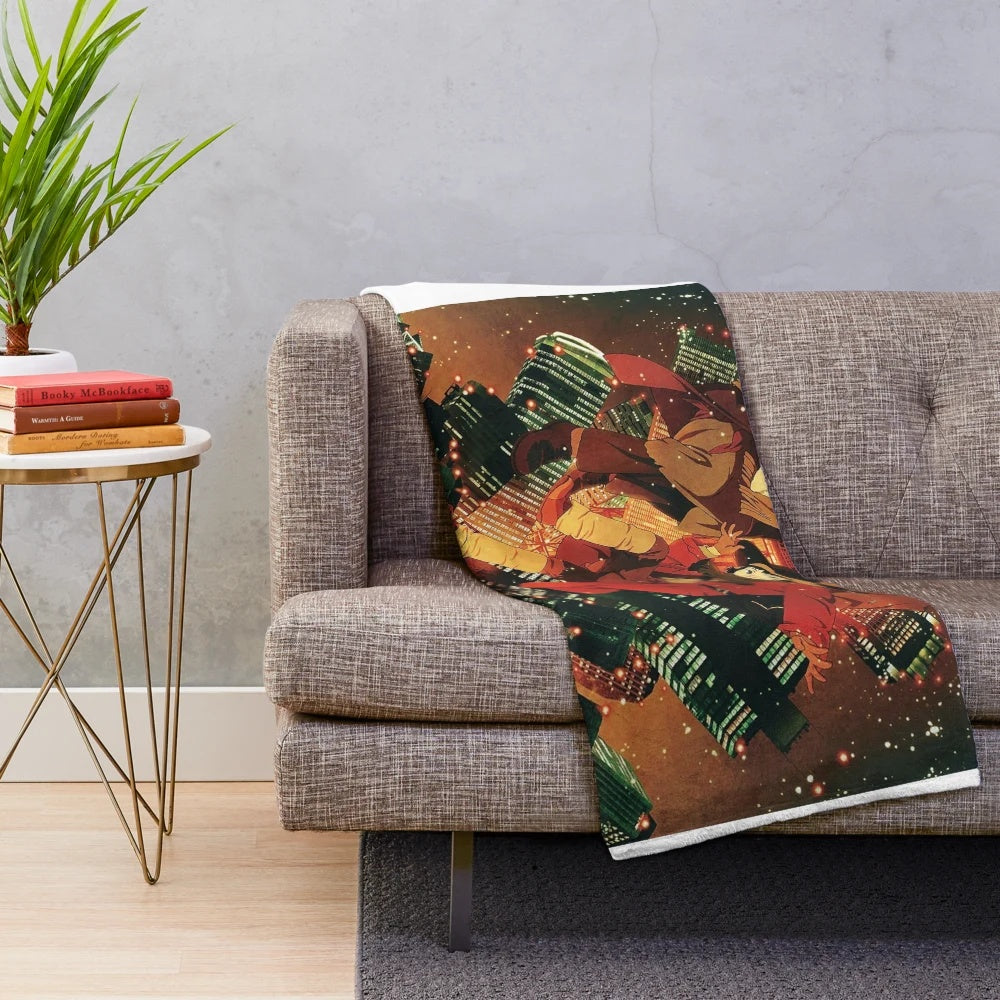 Tokyo Godfathers-inspired plush blanket with anime characters