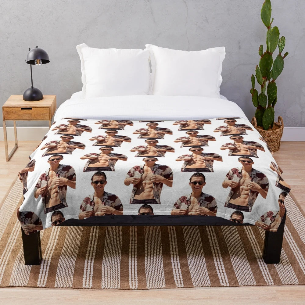 Tom Holland inspired plush blanket featuring the Spider-Man suit