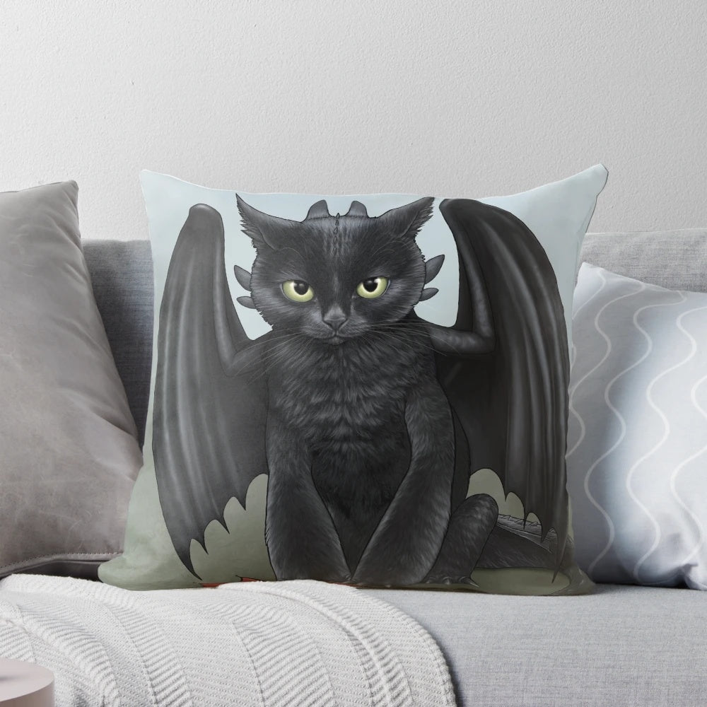 Soft, plush Toothless-inspired cat pillow for a comfortable night's sleep