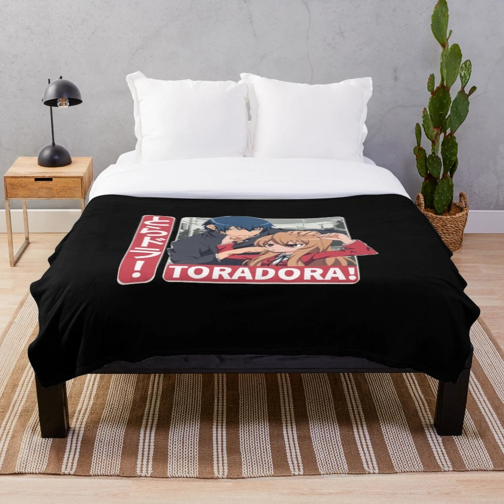 Toradora inspired plush blanket with Taiga, Ryuuji, and other characters