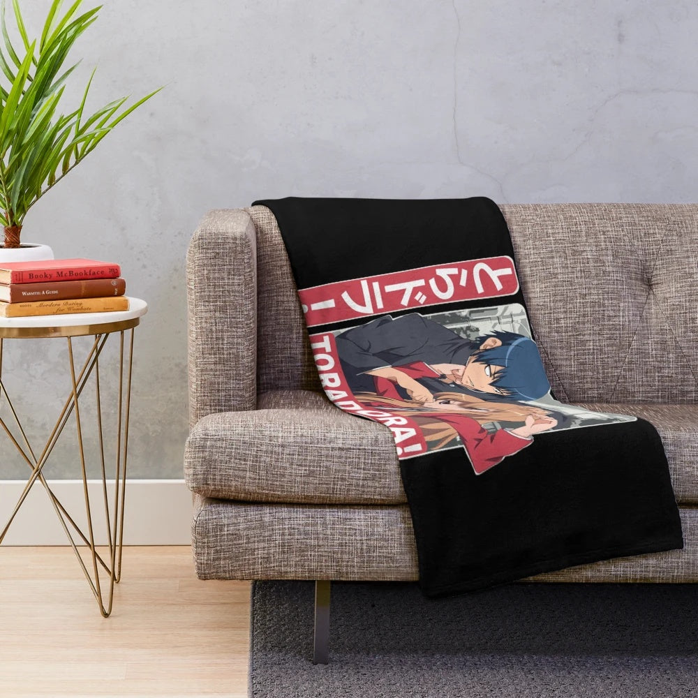 Toradora inspired plush blanket with Taiga, Ryuuji, and other characters