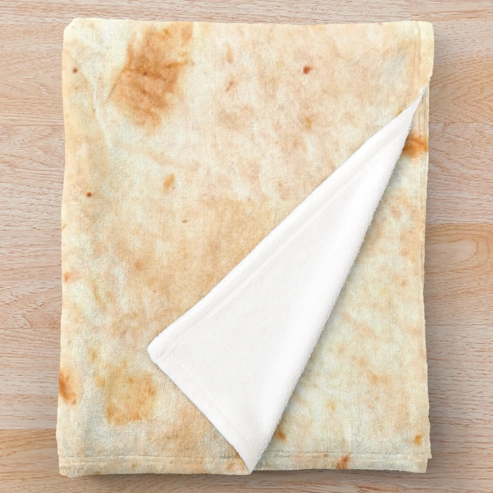 Soft and plush blanket featuring a realistic tortilla print design