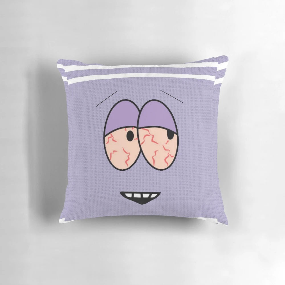 Towelie-themed decorative pillow with South Park graphics