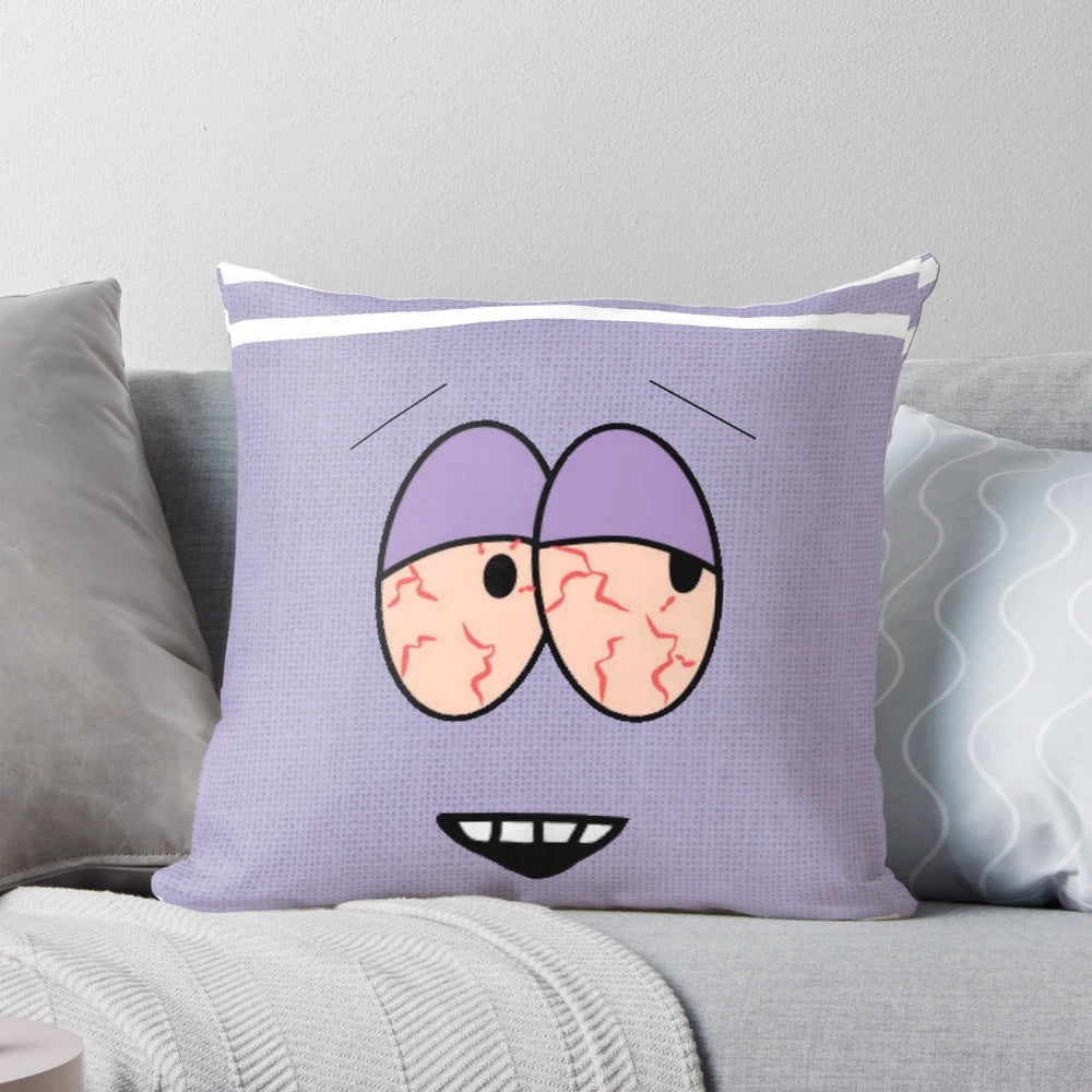 Towelie-themed decorative pillow with South Park graphics