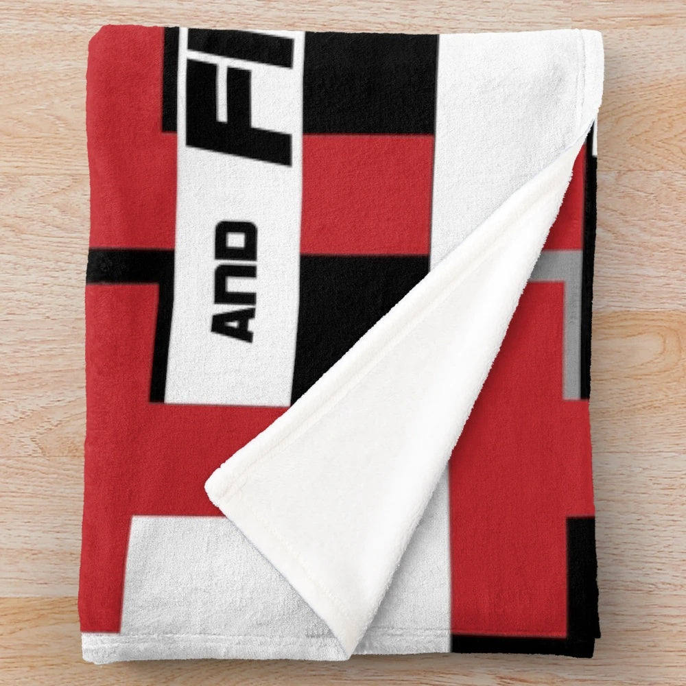 Track and field themed tri-color plush blanket