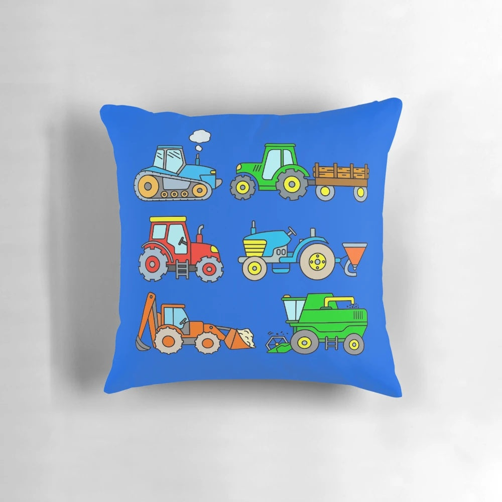 Soft and plush tractor-themed pillow for a farmhouse or children's room