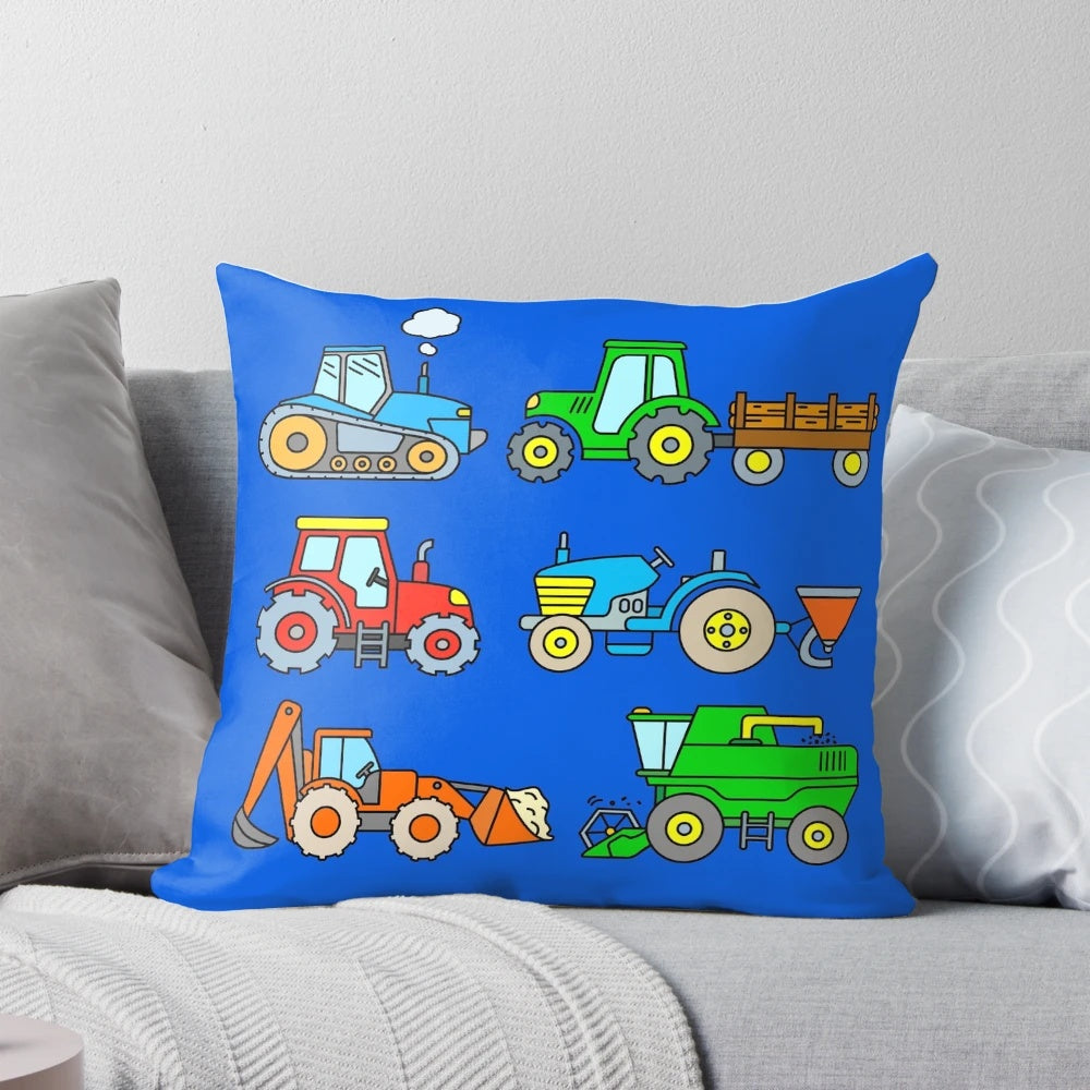 Soft and plush tractor-themed pillow for a farmhouse or children's room