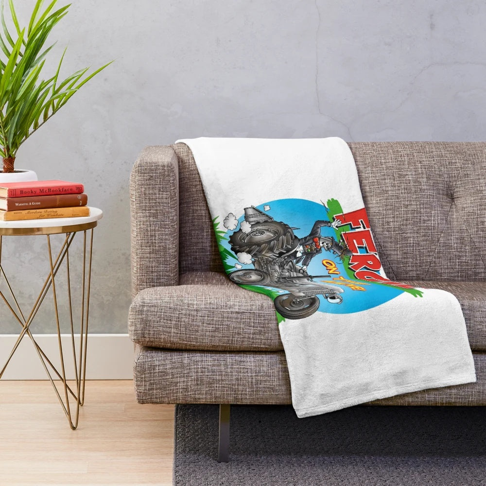 Plush blanket featuring the character of Little Grey Fergie, a popular tractor-themed cartoon