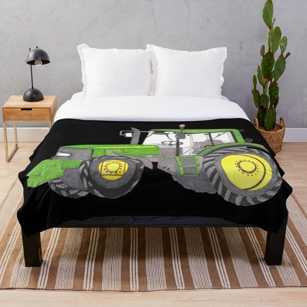 Soft and Warm Tractor-Themed Plush Blanket