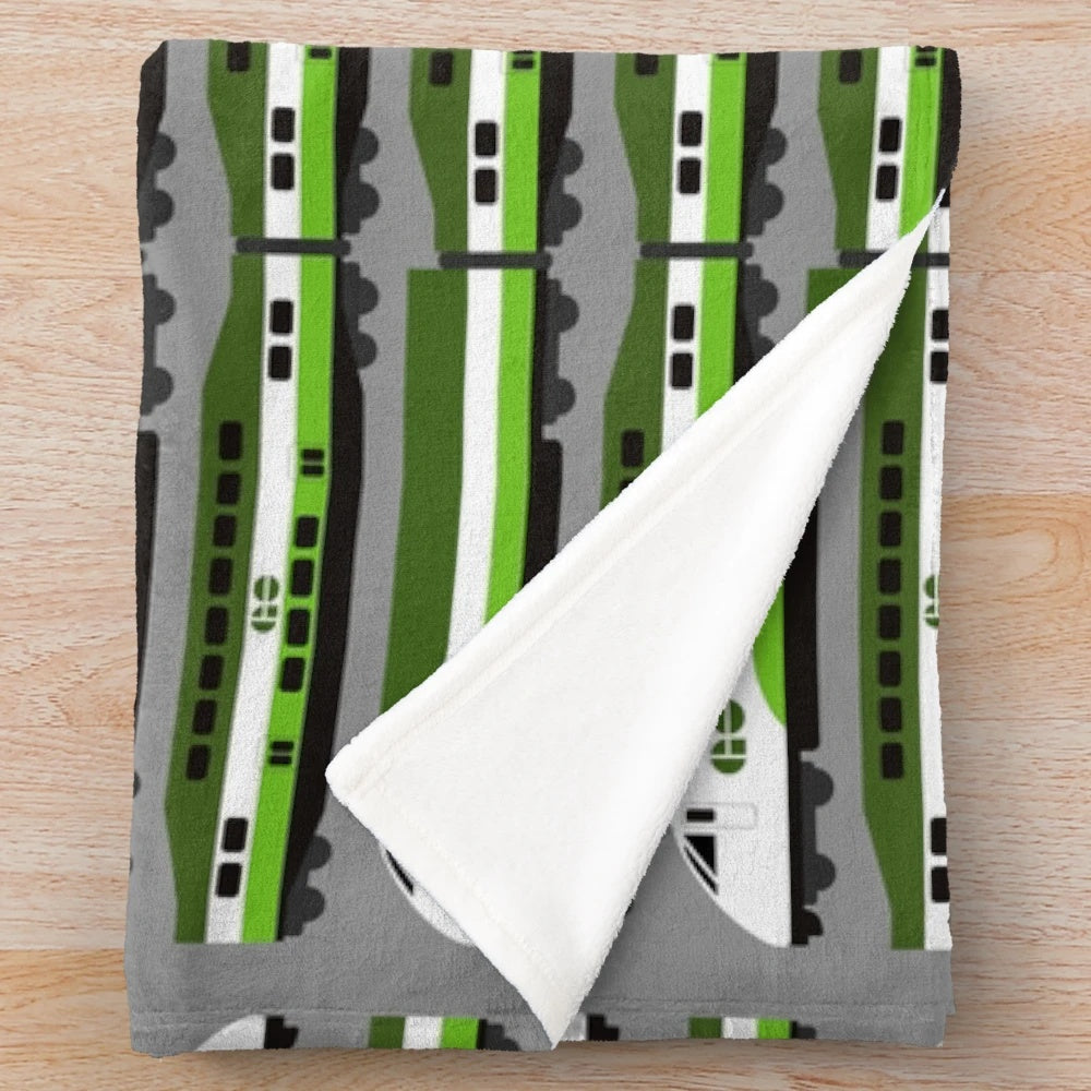 Train-themed plush blanket for commuters