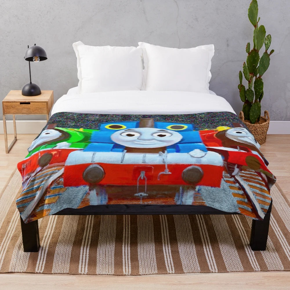 Cozy Thomas the Train-themed plush blanket for kids