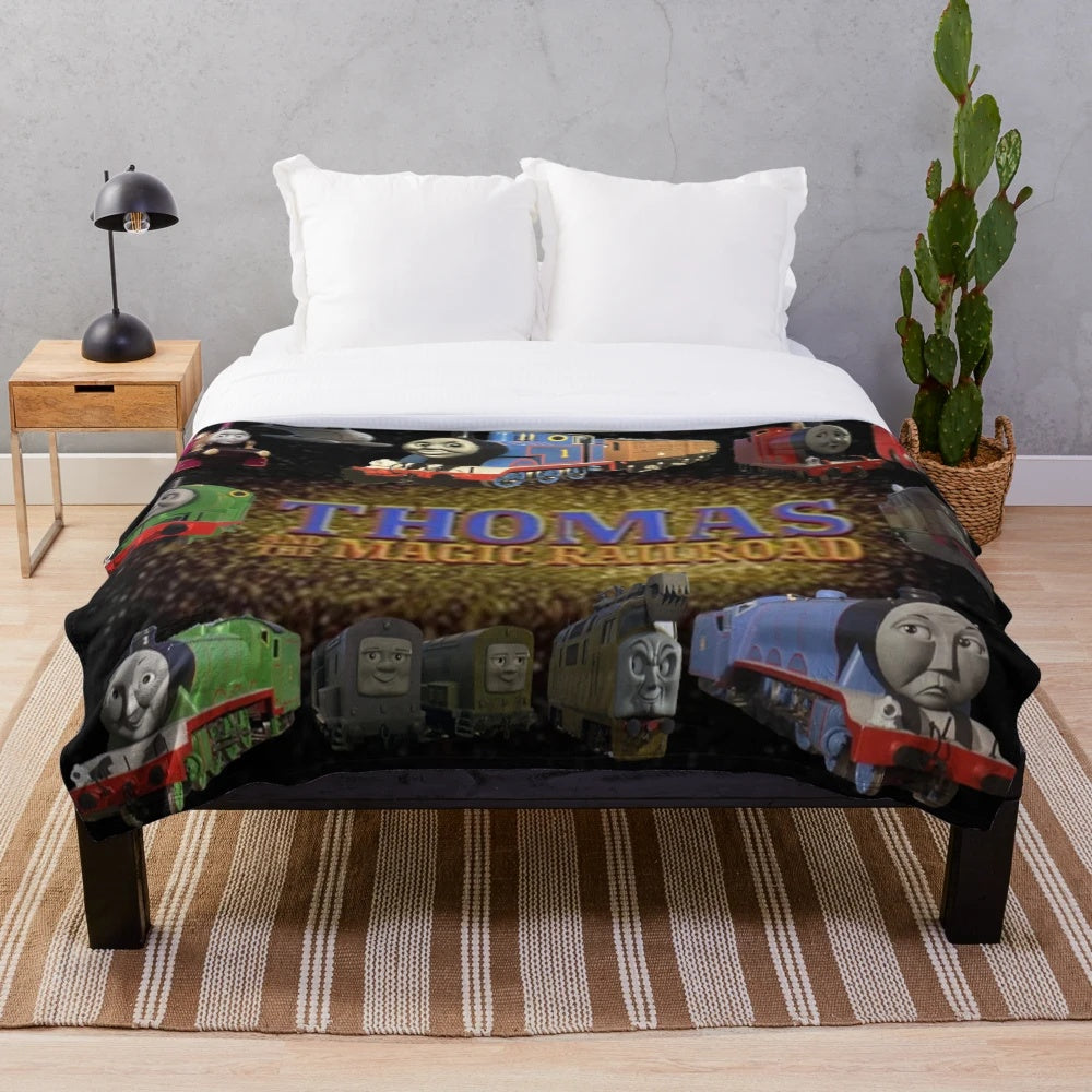 Thomas & The Magic Railroad-inspired plush blanket featuring colorful train graphics