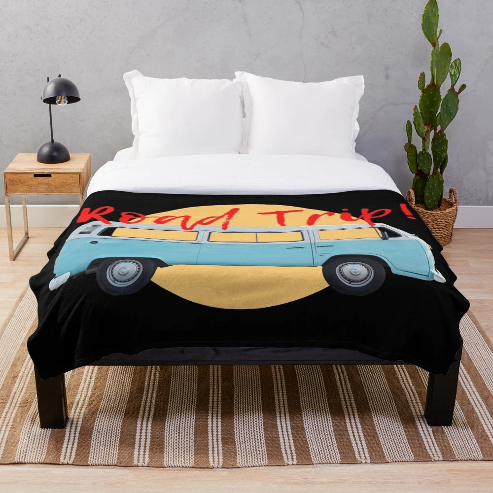 Vintage-inspired plush blanket featuring a travel lifestyle and hobbies design
