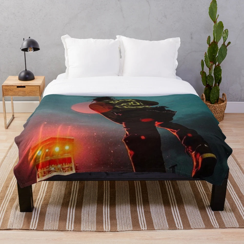 Travis Scott inspired plush blanket with concert theme