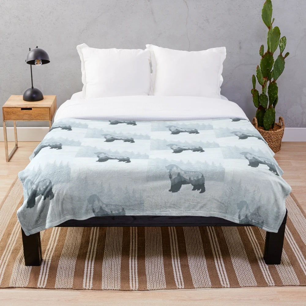 Newfoundland dog ("Newfie") themed plush blanket with a nature-inspired tree design