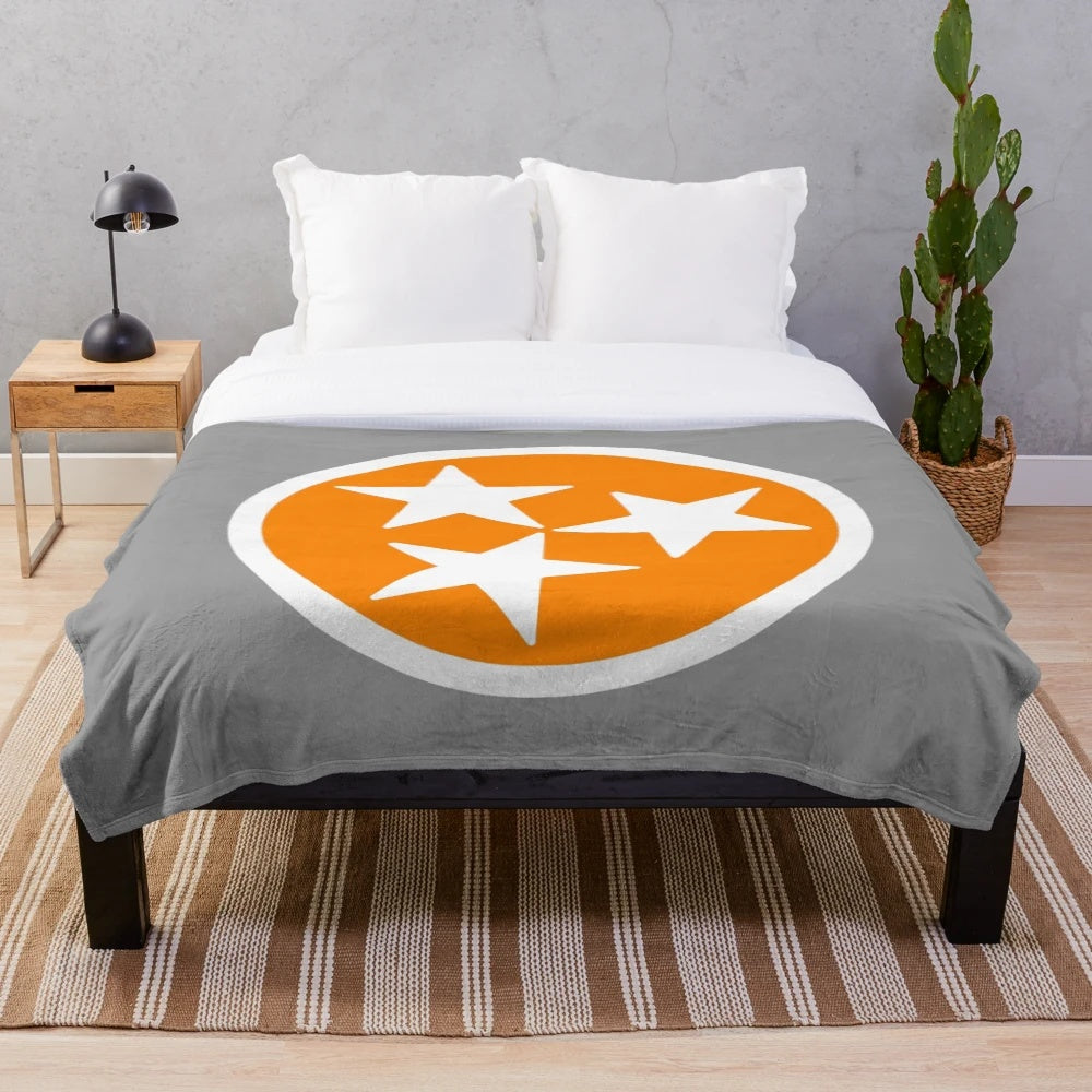 Orange and White Tri-Star Design Plush Blanket