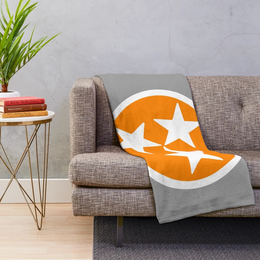 Orange and White Tri-Star Design Plush Blanket