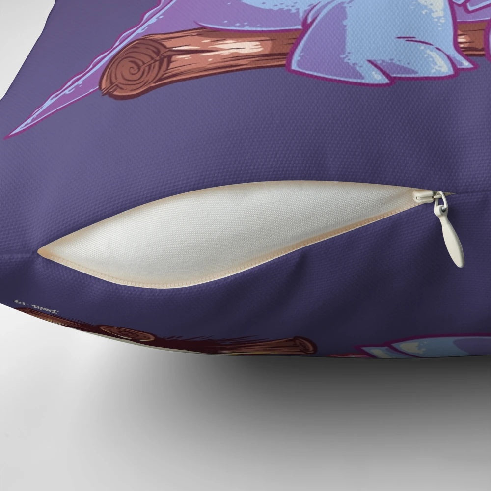 Soft, plush triceratops dinosaur pillow with marshmallow design, perfect for camping and outdoor adventures.