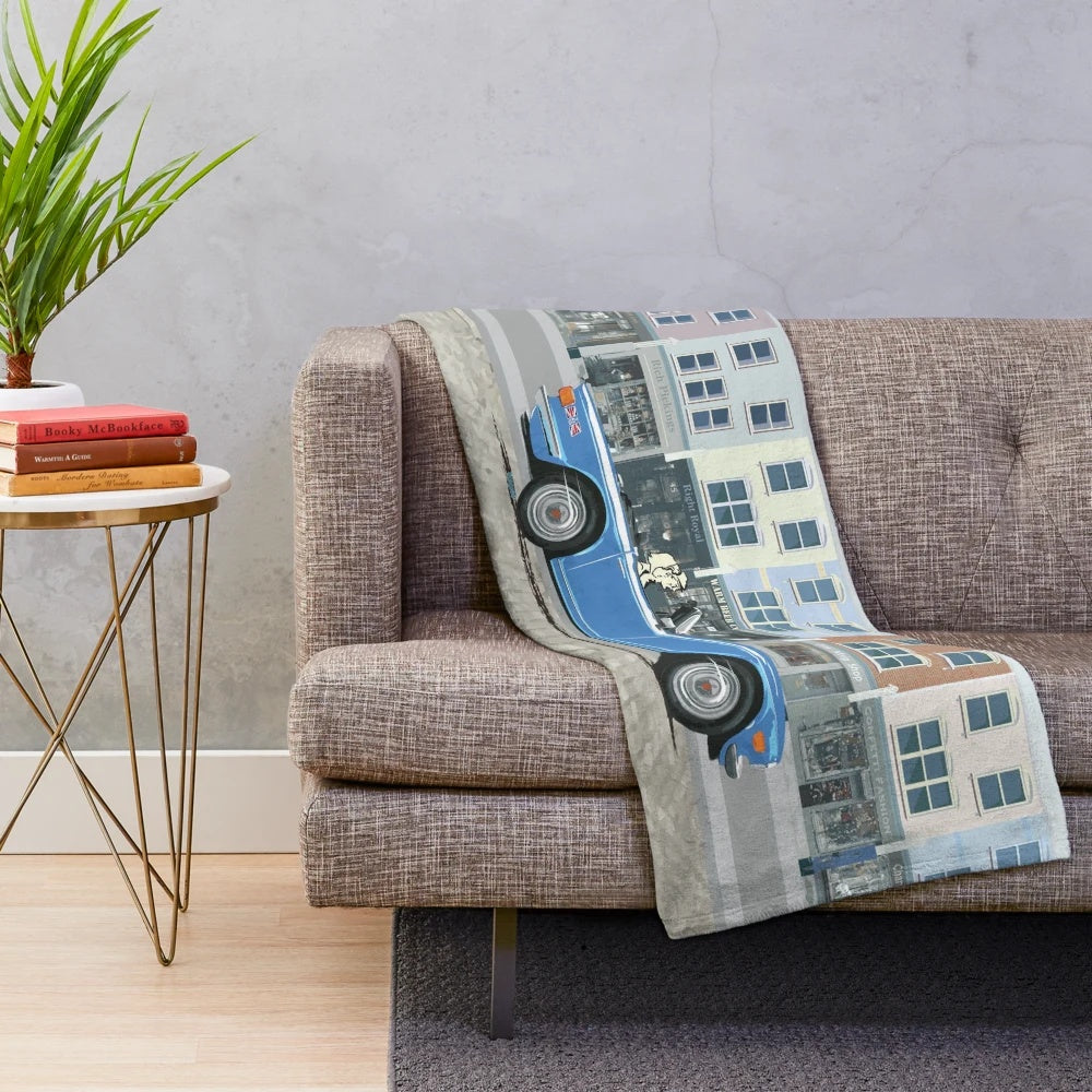 Triumph TR6 plush blanket in French blue