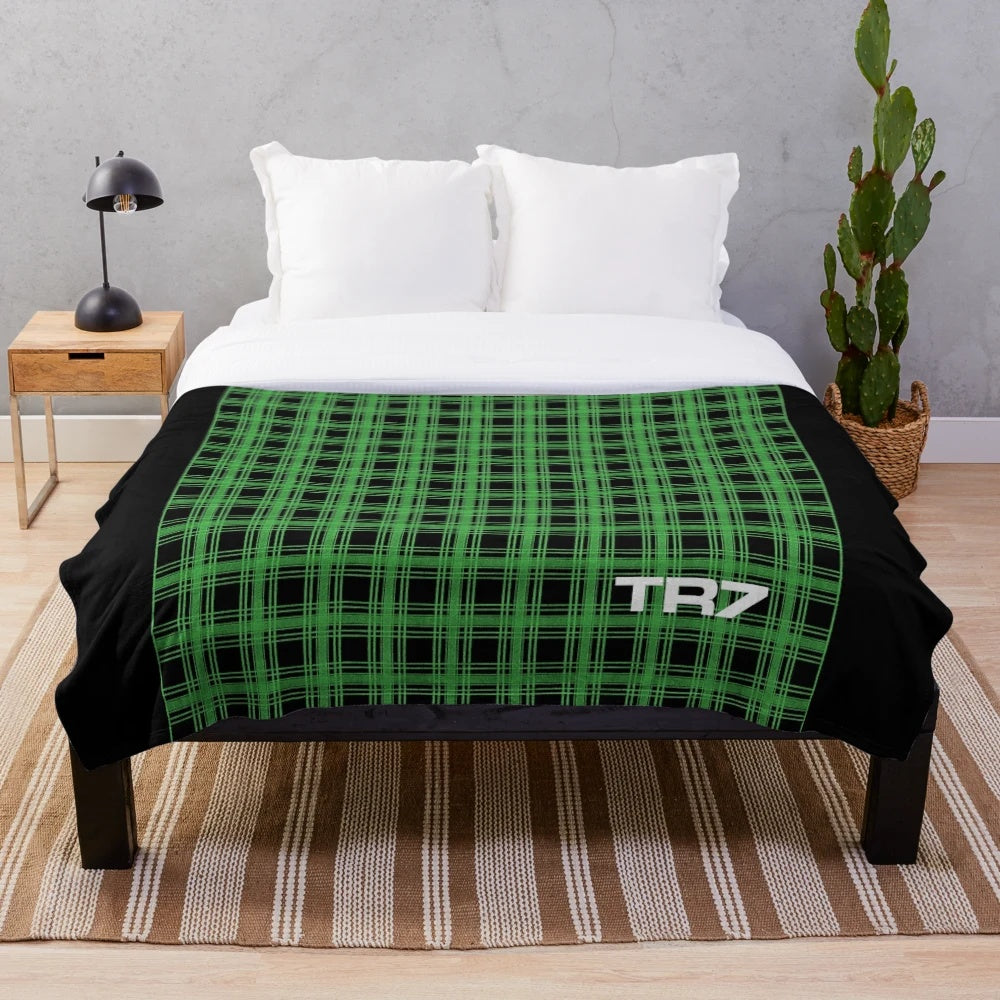 Triumph TR7 inspired green tartan plush blanket