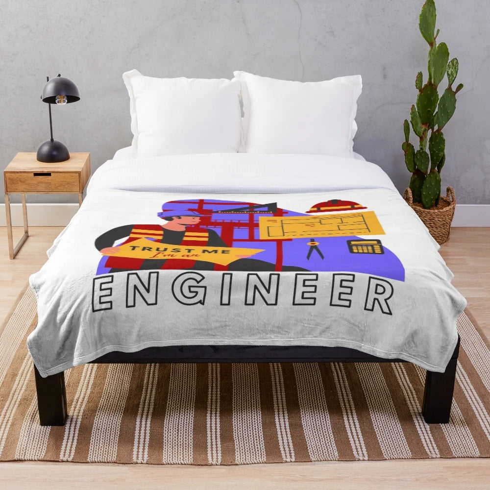 Trust Me I'm an Engineer" plush blanket with geeky and technical design