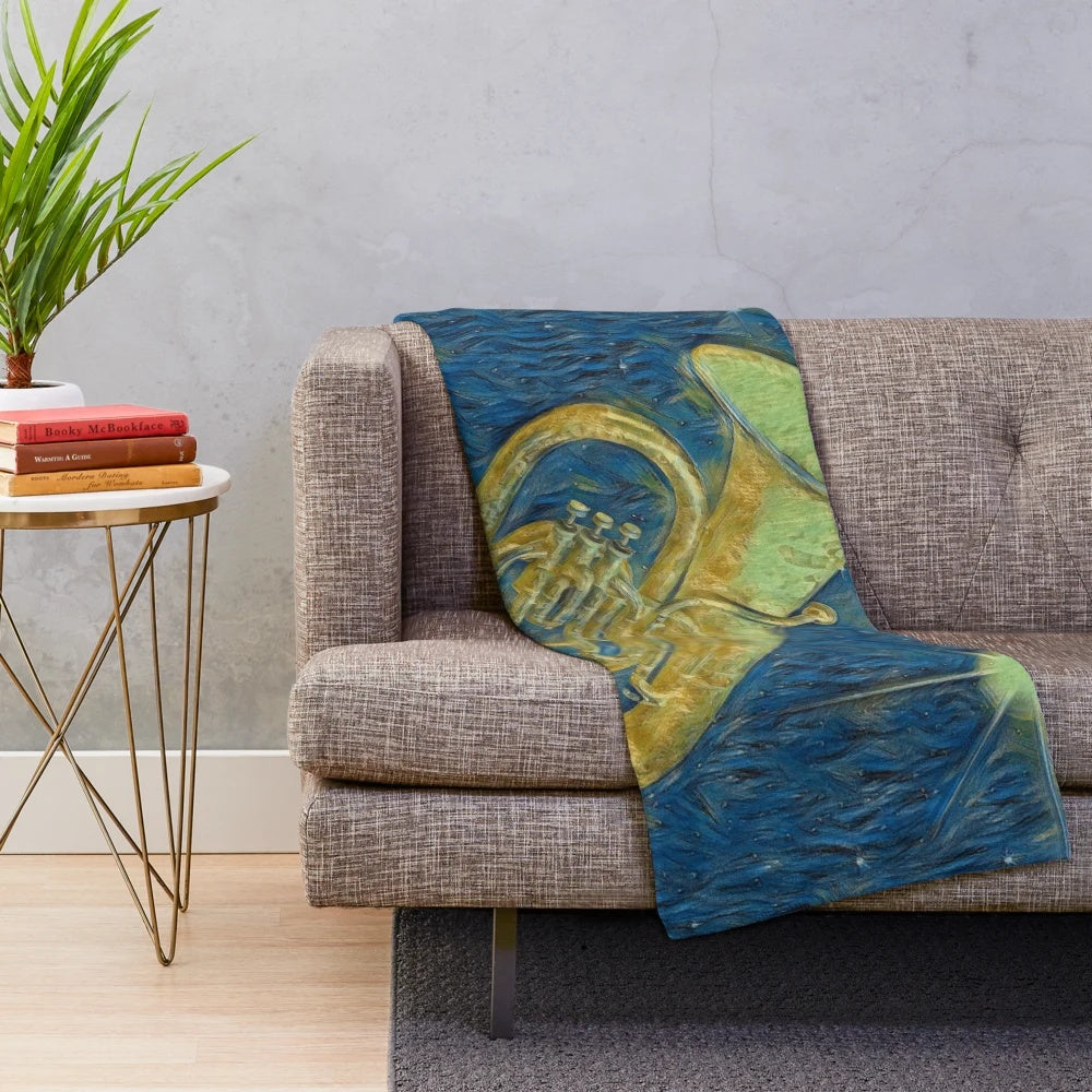 Tuba plush blanket with a starry sky design, perfect for music lovers