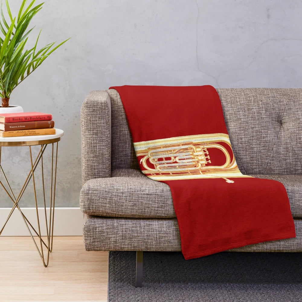 Cozy plush blanket featuring a tuba design, great for music enthusiasts